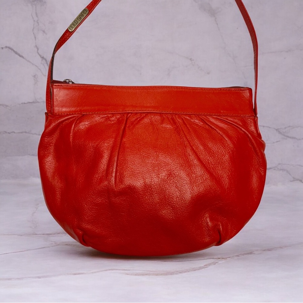 VINTAGE Purse Red Genuine Leather Crossbody / Shoulder 80s 90s Hobo Bold Spirit - Picture 4 of 14